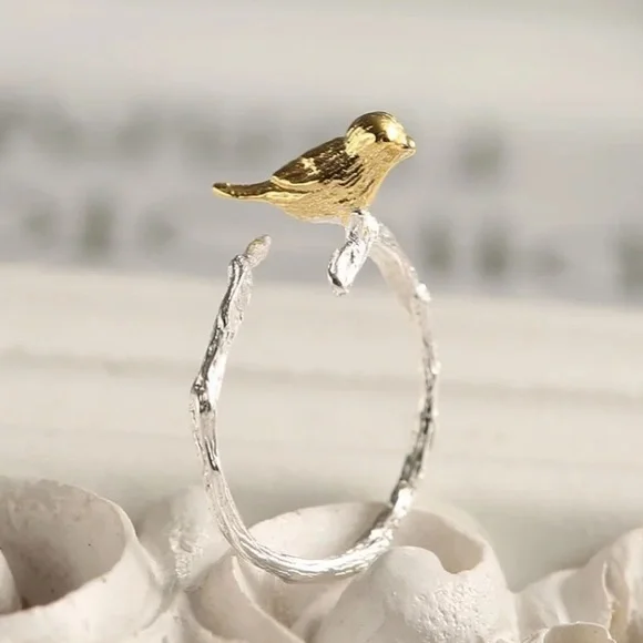 “Morning Companion” Bird Tree Branch Nature Ring - Picture 2 of 7